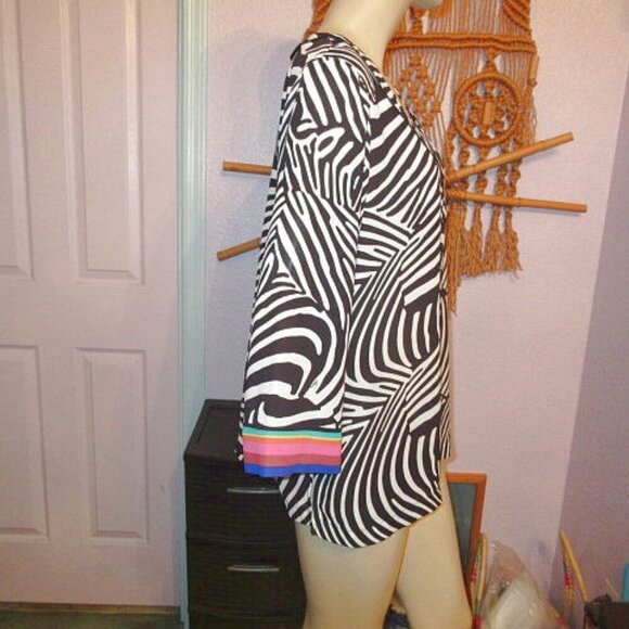 Trina Turk X INC Tunic Top Size XL Rainbow Cuff Zebra Chiffon Kimono Retro Pride - Picture 7 of 9